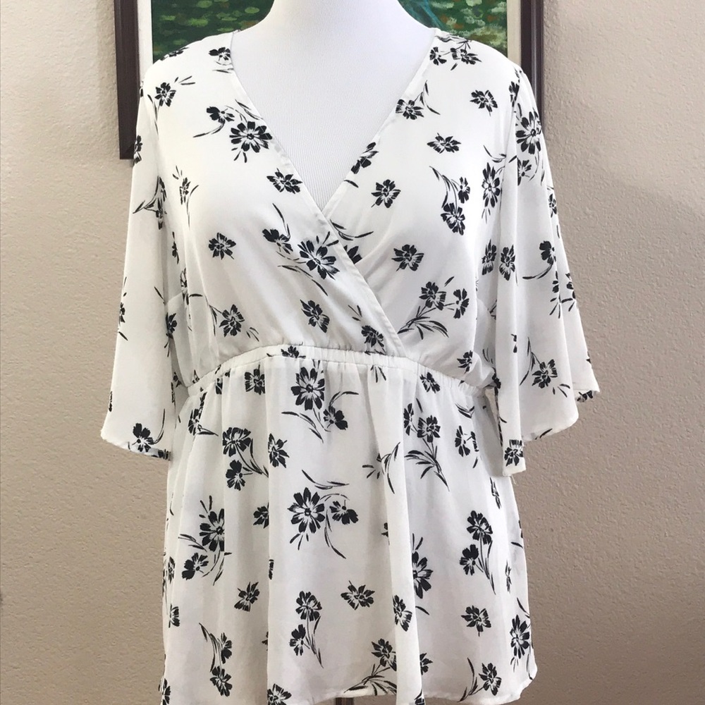 Torrid FLORAL FAUX WRAP GEORGETTE BABYDOLL BLOUSE